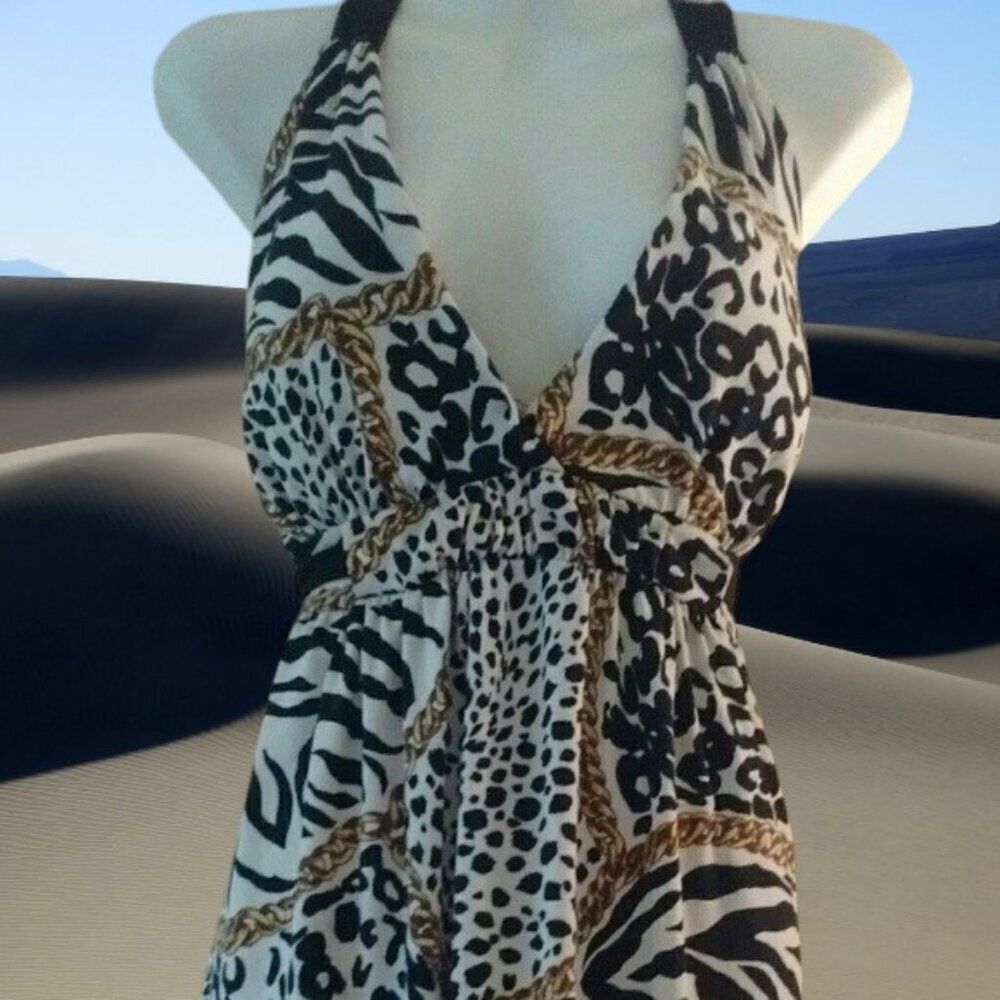 Sensual Animal and Gold Chain Print Dress Size Large